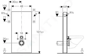 Geberit Monolith - Sanitárny modul na závesné WC, 101 cm, bočný prívod vody, biela 131.022.SI.5