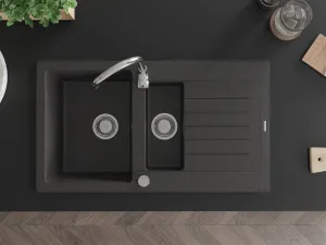 Granitový dřez MEXEN MATIAS s kuchyňskou baterií černý se vzorem/chrom
