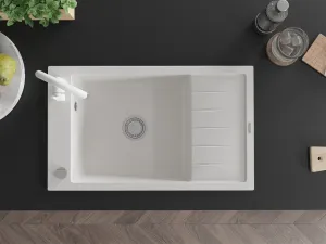 Granitový dřez s kuchyňskou baterií MEXEN ELIAS bílý II