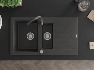 Granitový dřez MEXEN MATIAS s kuchyňskou baterií černý se vzorem