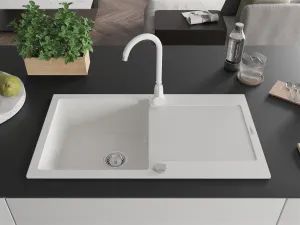 Granitový dřez s kuchyňskou baterií MEXEN LEO bílý