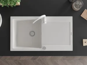 Granitový dřez s kuchyňskou baterií MEXEN LEO bílý
