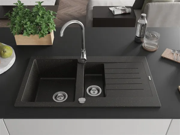 Granitový dřez MEXEN MATIAS černý se zlatým vzorem