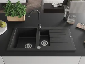 Granitový dřez MEXEN MATIAS s kuchyňskou baterií černý se vzorem II