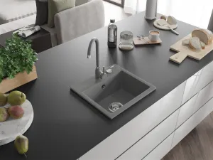 Granitový dřez MEXEN MILO s kuchyňskou baterií šedý