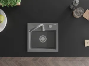 Granitový dřez MEXEN MILO s kuchyňskou baterií šedý