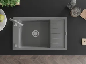 Granitový dřez s kuchyňskou baterií MEXEN ELIAS šedý