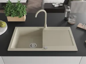 Granitový dřez s kuchyňskou baterií MEXEN LEO béžový