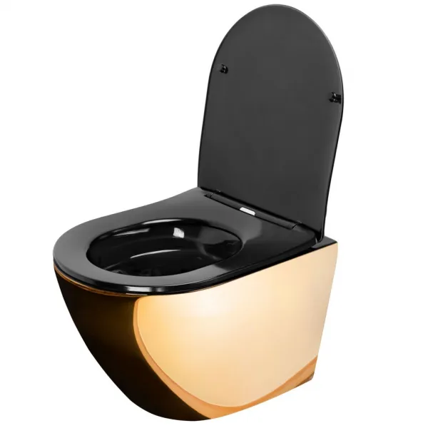 REA - Závesná WC misa vrátane sedátka Carlo Flat Mini Zlatá/čierna REA-C8990