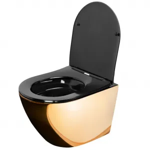 REA - Závesná WC misa vrátane sedátka Carlo Flat Mini Zlatá/čierna REA-C8990