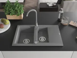 Granitový dřez MEXEN GASPAR s kuchyňskou baterií šedý