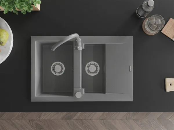 Granitový dřez MEXEN GASPAR s kuchyňskou baterií šedý