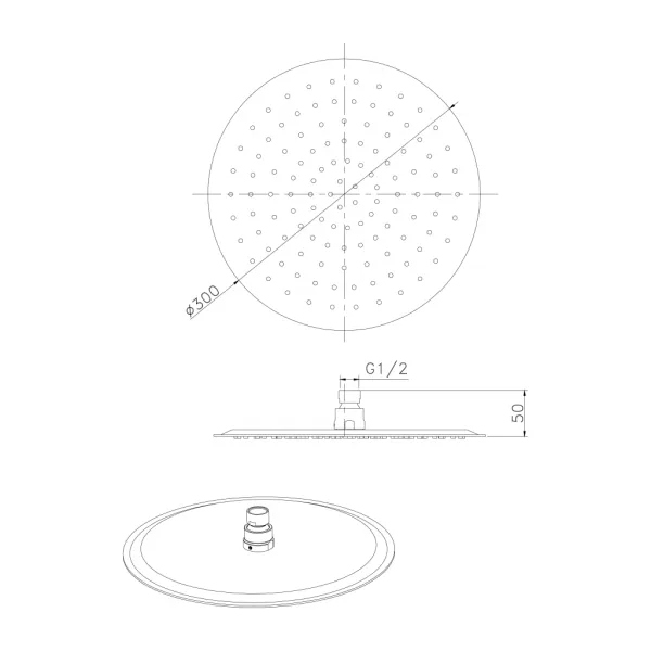 Sprchová hlavica SLIM, priemer 300 mm, matná zlatá MS573GB