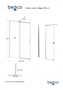 BESCO - Walk-in sprchovací kút VAYO - FARBA rámu - Chróm / Leštený hliník (ALU), Rozmer A - 130, Rozmer C - 200, Smer zatvárania - Univerzálne Ľavé / Pravé, Výplň - Číre bezpečnostné sklo - 8 mm BCVAYO130CC