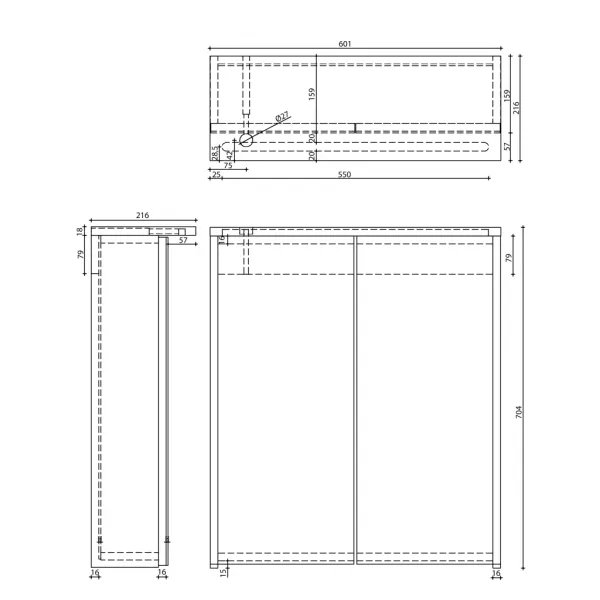 AQUALINE - KAWA STRIP Galérka s LED osvetlením 60x70x22cm, biela WGL60S