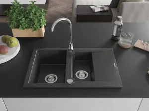Granitový dřez MEXEN GASPAR s kuchyňskou baterií černý skvrnitý/chrom