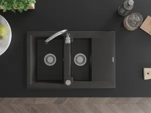 Granitový dřez MEXEN GASPAR s kuchyňskou baterií černý skvrnitý/chrom