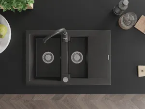 Granitový dřez MEXEN GASPAR s kuchyňskou baterií černý skvrnitý