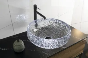 GAVIOTA gravírované sklenené umývadlo na dosku Ø 42 cm, čierne TY306