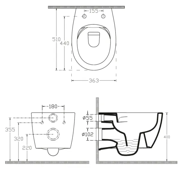 Závesné WC SENTIMENTI Rimless s podomietkovou nádržkou a tlačidlom Schwab, biela 10AR02010SV-SET5