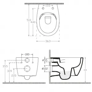 Závesné WC SENTIMENTI Rimless s podomietkovou nádržkou a tlačidlom Schwab, biela 10AR02010SV-SET5