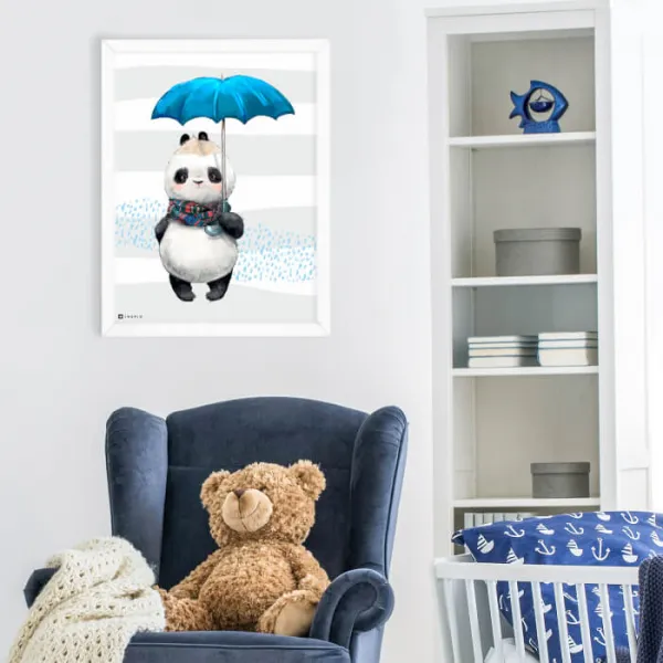 Obrázok do detskej izby Panda s modrým dáždnikom
