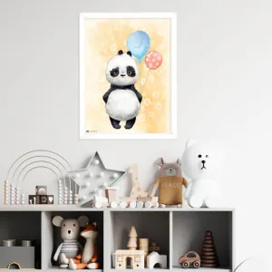 Obrázok do detskej izby Panda s balónmi v oranžovom