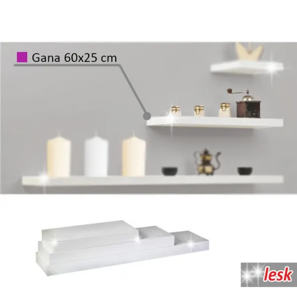 Nástenná polička GANA 60x25 Tempo Kondela Čierna lesk