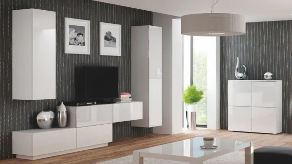 HALMAR Závěsný TV stolek LICO s krbem 180 cm bílý
