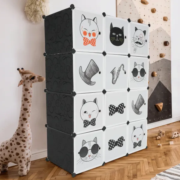 Detská modulárna skriňa, sivá/detský vzor, AVERON