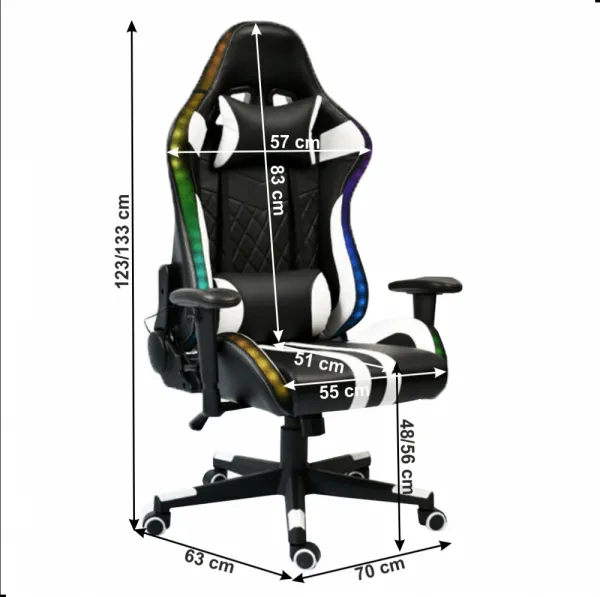 Kancelárske/herné kreslo s RGB podsvietením, čierna/biela/farebný vzor, ZOPA