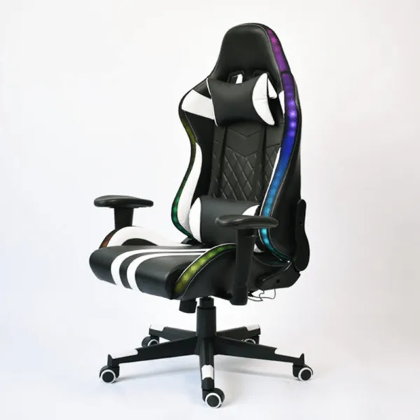 Kancelárske/herné kreslo s RGB podsvietením, čierna/biela/farebný vzor, ZOPA