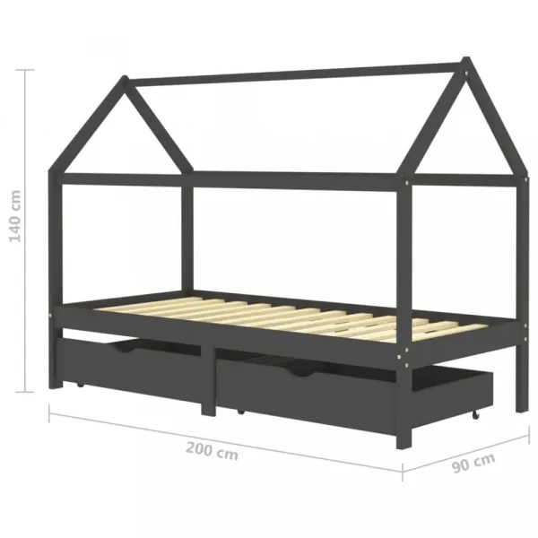 Detská posteľ 90x200 borovica Dekorhome Tmavě šedá