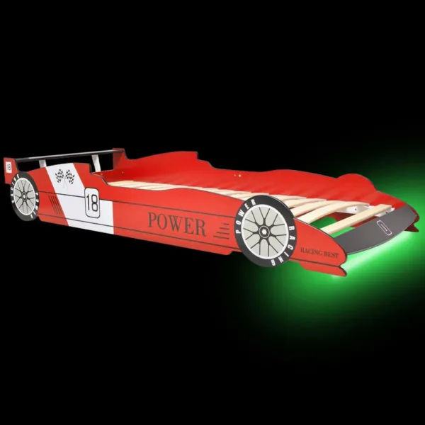 Detská posteľ závodné auto s LED svetlom Dekorhome Modrá