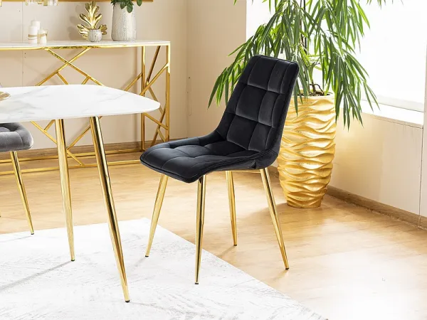 Jedálenská stolička CHIC VELVET zlatá Signal Modrá