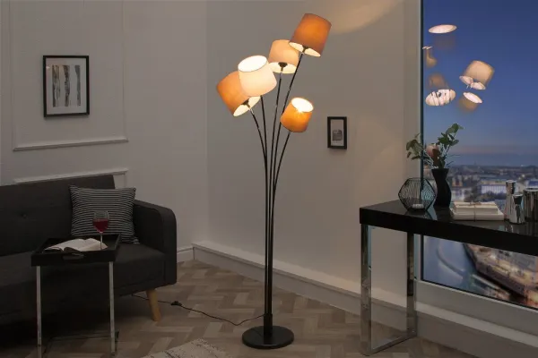 Stojací lampa LANSING Dekorhome Biela / hnedá