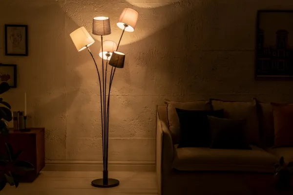 Stojací lampa LANSING Dekorhome Biela / hnedá