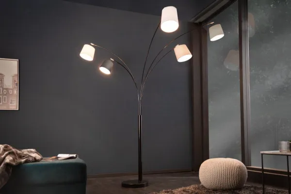 Stojací lampa LANSING Dekorhome Biela / sivá