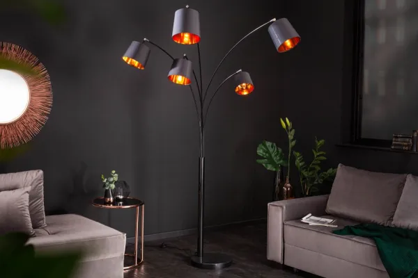 Stojací lampa LANSING Dekorhome Biela / sivá