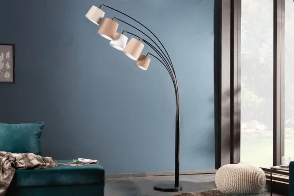 Stojací lampa LANSING Dekorhome Biela / sivá
