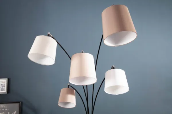 Stojací lampa LANSING Dekorhome Biela / sivá