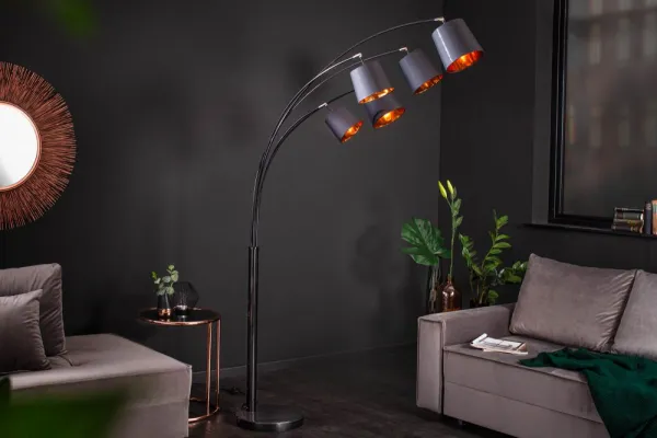 Stojací lampa LANSING Dekorhome Biela / sivá