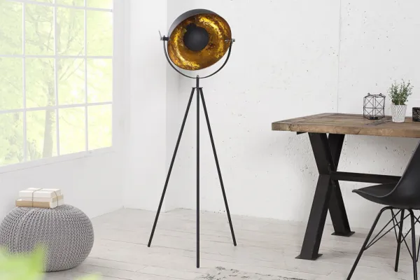 Stojací lampa BRUSEL Dekorhome Čierna / zlatá