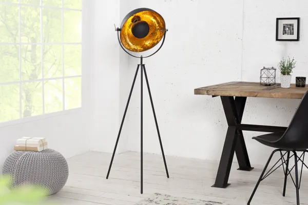 Stojací lampa BRUSEL Dekorhome Čierna / zlatá