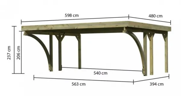 Drevený prístrešok / carport CLASSIC 1C s plechmi Lanitplast