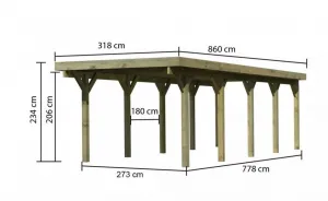 Drevený prístrešok / carport CLASSIC 3A s plechmi Lanitplast