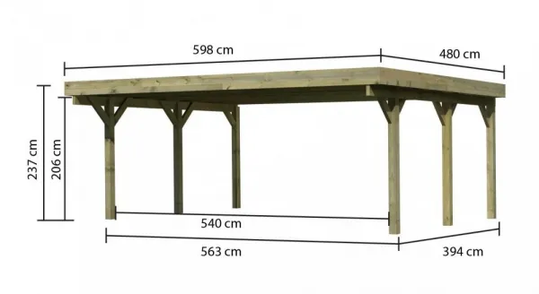 Drevený prístrešok / carport CLASSIC 1A s plechmi Lanitplast
