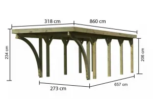 Drevený prístrešok / carport CLASSIC 3C s plechmi Lanitplast