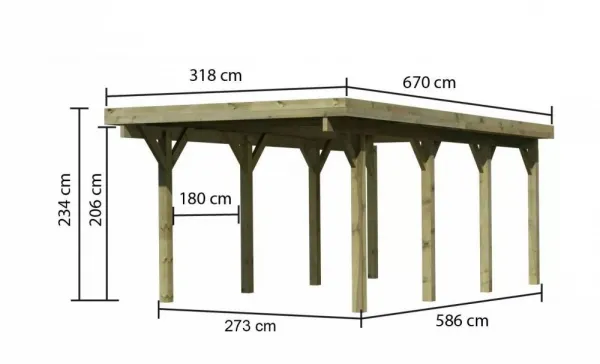 Drevený prístrešok / carport CLASSIC 2A s plechmi Lanitplast