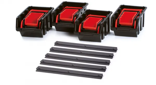 Prosperplast Sada úložných boxů s lištou na zeď SETRUK 58 x 23,5 x 13 cm černo-červená